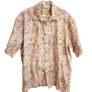 Campia Moda 100% Cotton Men's Tan Tropical Print Short Sleeved Shirt Size XXL